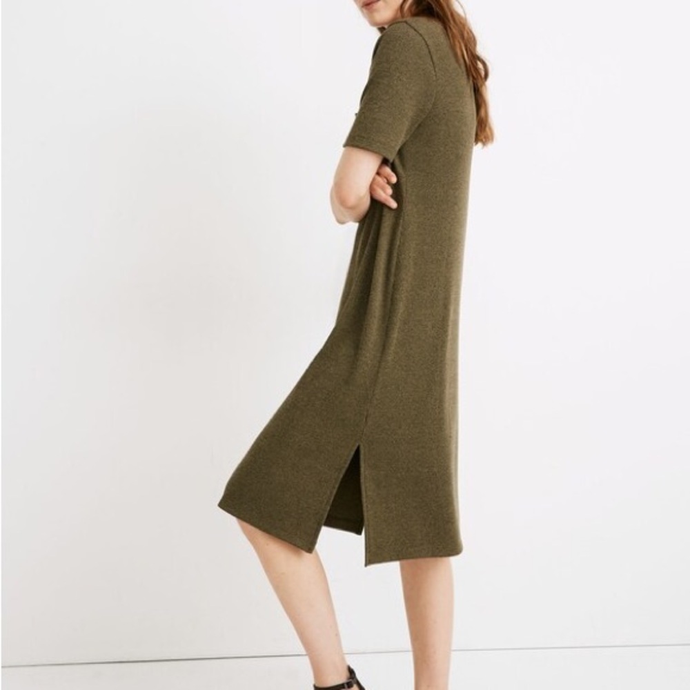 Madewell Ribbed Pocket Tee Midi Dress Women’s Small Kale/Olive Green Side Slits - Picture 12 of 14